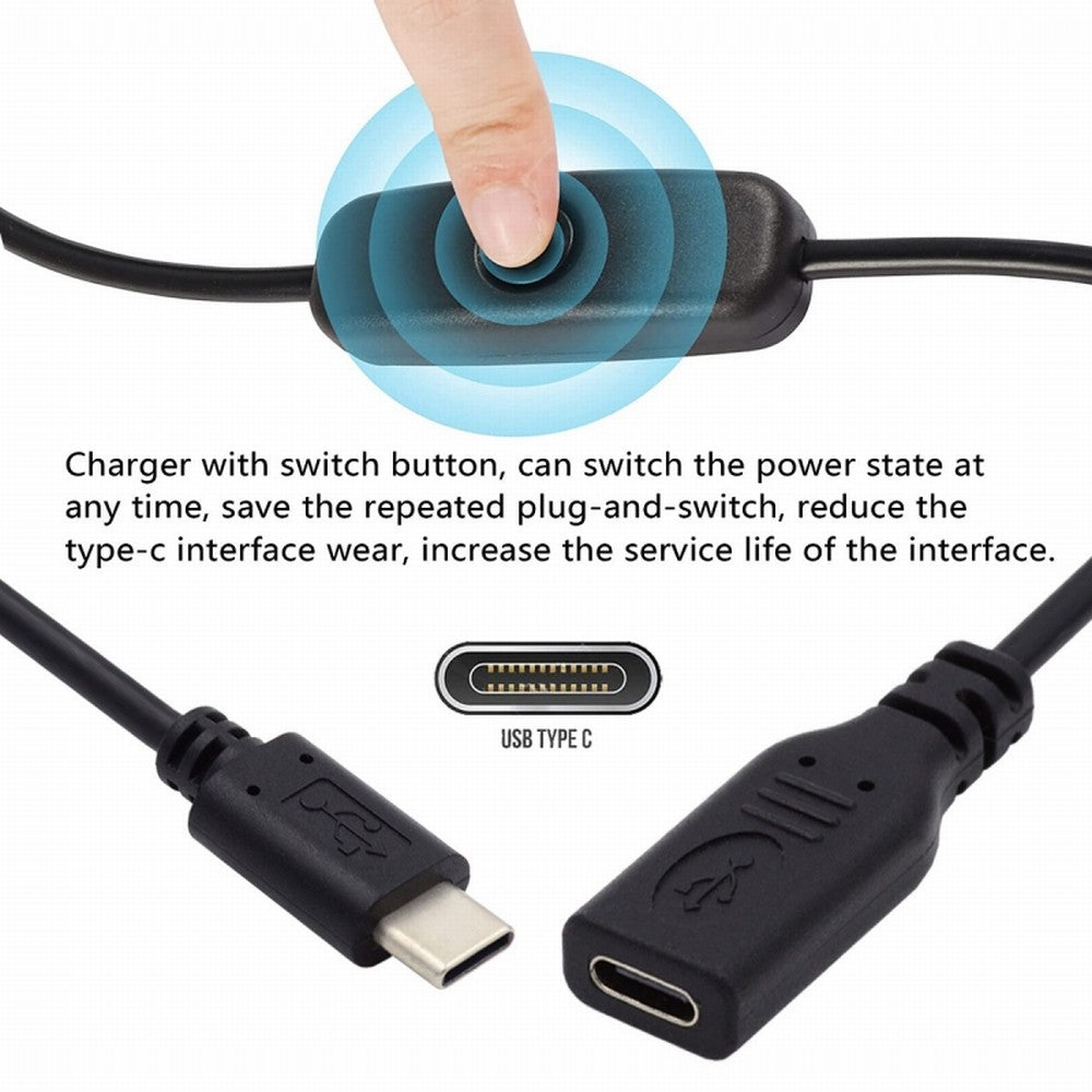 Chenyang USB-C Cable with On Off Power Switch Button USB Type C Male to Female for Laptop Keyboard Raspberry Pi 4B UC-148