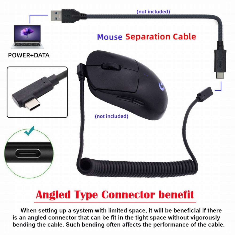 Chenyang Stretch Coiled USB-C Keyboard Mouse Cable for Gaming Keyboard Type-C Male to Female Extension Cable Power & Data UC-133-CMCF