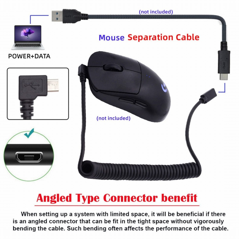 Chenyang Stretch Coiled USB-C Keyboard Mouse Cable for Gaming Keyboard Micro USB Male to Type-C Female Extension Cable Power & Data UC-133-MMCF