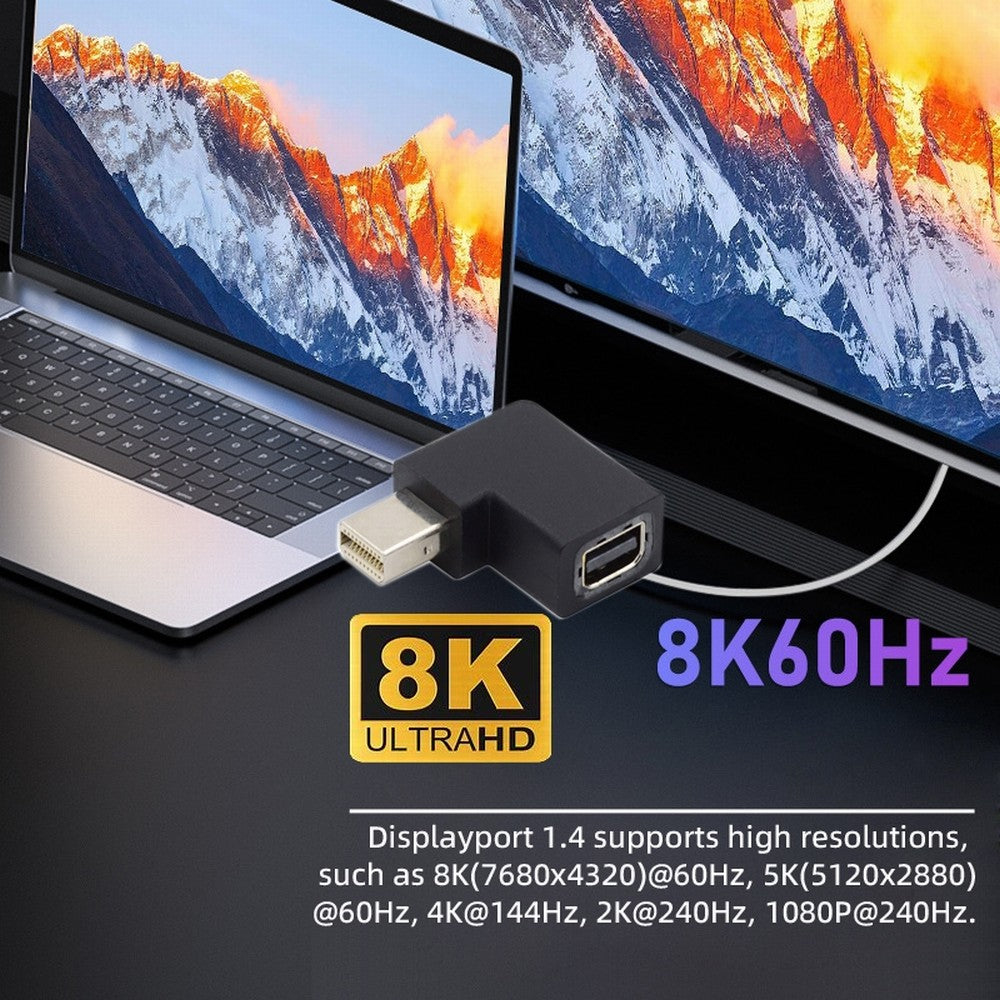 Chenyang Angled Mini DisplayPort 1.4 Male to Mini DP Female 8K 60hz Adapter Ultra-HD UHD 4K 144hz 7680*4320 for Video PC Laptop Monitor DP-036-8K07