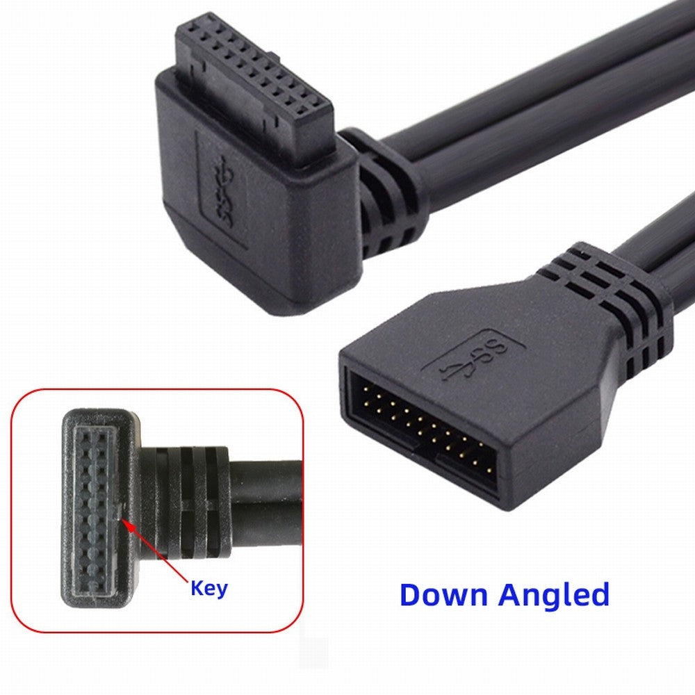 Chenyang Down Angled USB 3.0 20Pin 19Pin Male to Female Extension 5Gbps Cable 90 Degree for Motherboard Mainboard U3-082-DN