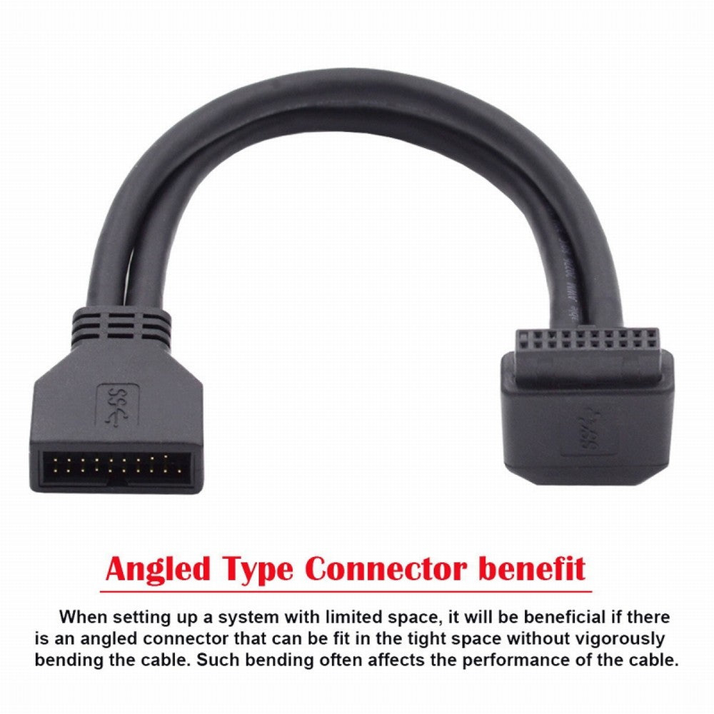 Chenyang Down Angled USB 3.0 20Pin 19Pin Male to Female Extension 5Gbps Cable 90 Degree for Motherboard Mainboard U3-082-DN