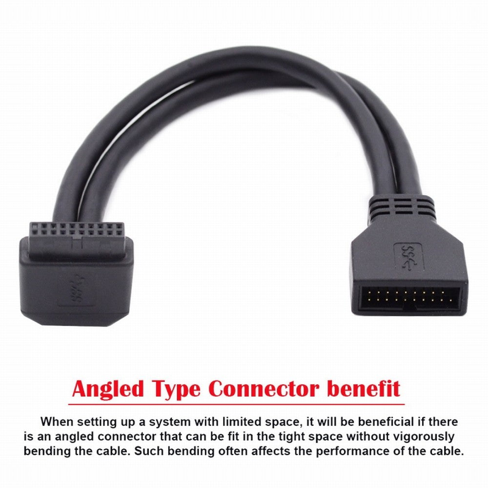 Chenyang Up Angled USB 3.0 20Pin 19Pin Male to Female Extension 5Gbps Cable 90 Degree for Motherboard Mainboard U3-082-UP