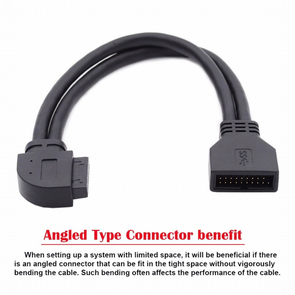 Chenyang Left Angled USB 3.0 20Pin 19Pin Male to Female Extension 5Gbps Cable 90 Degree for Motherboard Mainboard U3-082-LE