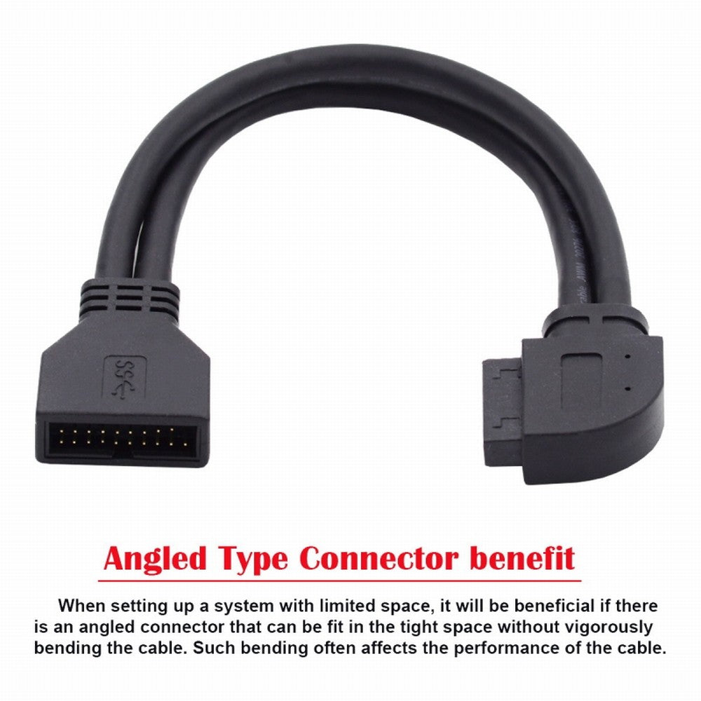 Chenyang Right Angled USB 3.0 20Pin 19Pin Male to Female Extension 5Gbps Cable 90 Degree for Motherboard Mainboard U3-082-RI