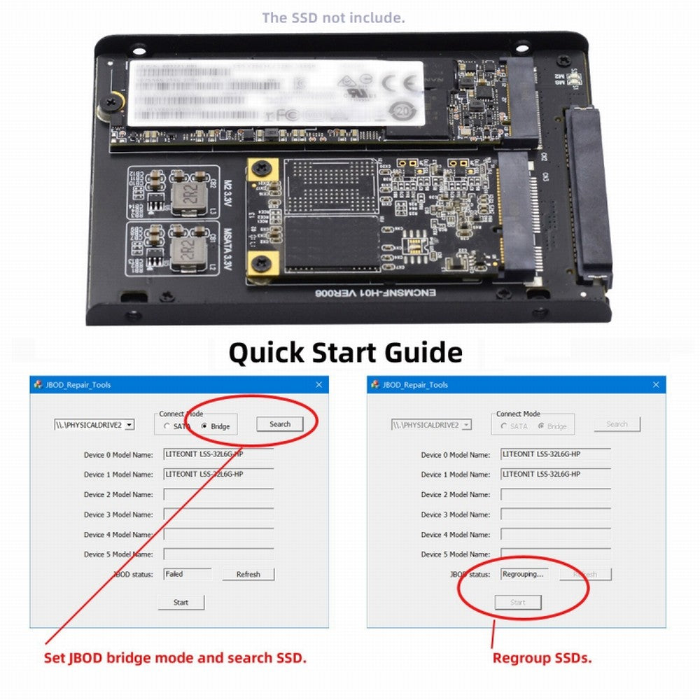 Chenyang Dual MSATA NGFF B+M SSD Card JBOD Raid0 Span Bridge to 2.5inch SATA Combo HDD Disk Drive Enclosure SA-060