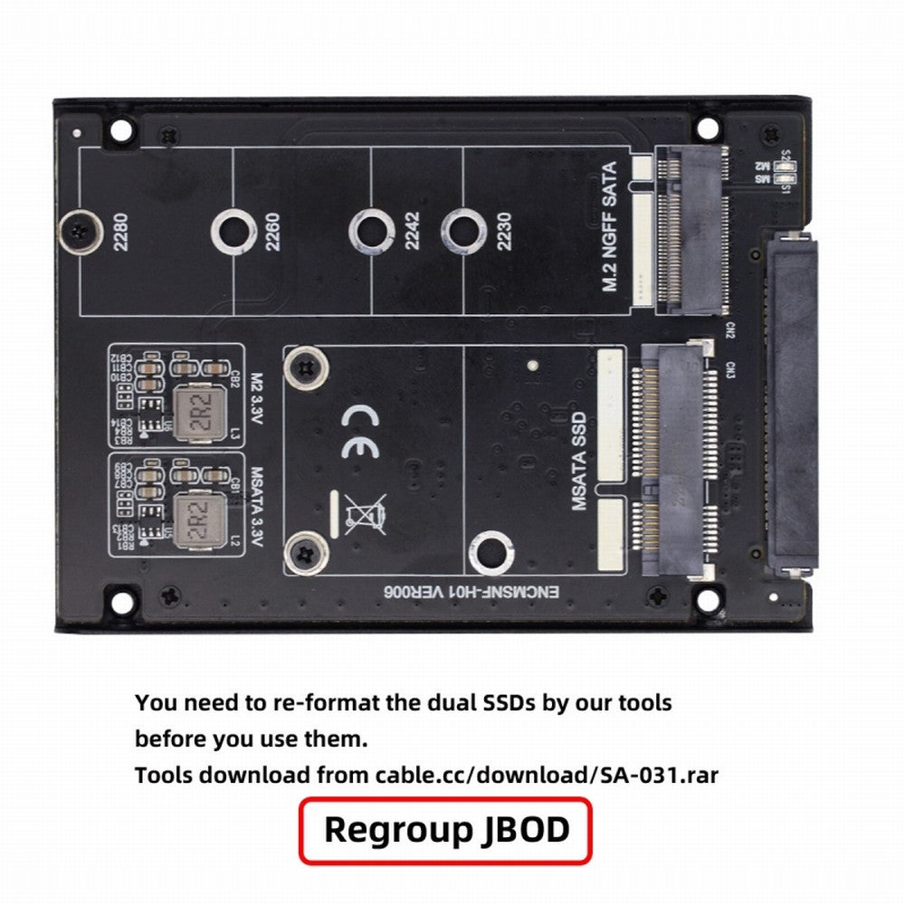 Chenyang Dual MSATA NGFF B+M SSD Card JBOD Raid0 Span Bridge to 2.5inch SATA Combo HDD Disk Drive Enclosure SA-060