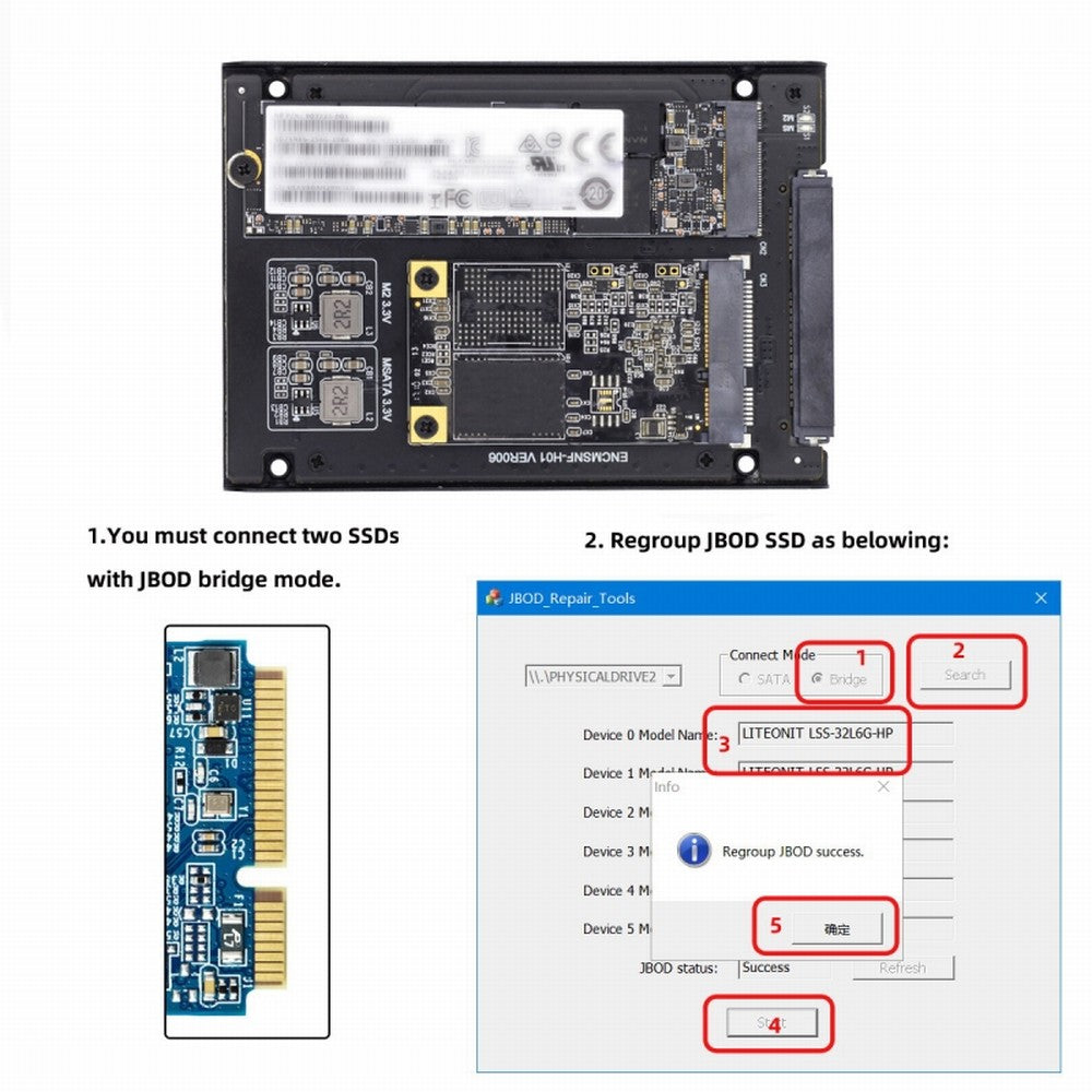 Chenyang Dual MSATA NGFF B+M SSD Card JBOD Raid0 Span Bridge to 2.5inch SATA Combo HDD Disk Drive Enclosure SA-060