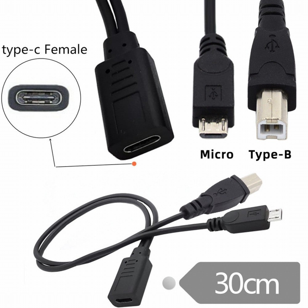 Chenyang Type-C USB-C Female to USB2.0 Standard Type-B & Micro USB Male Splitter Extension Charge Cable U2-069-TC002