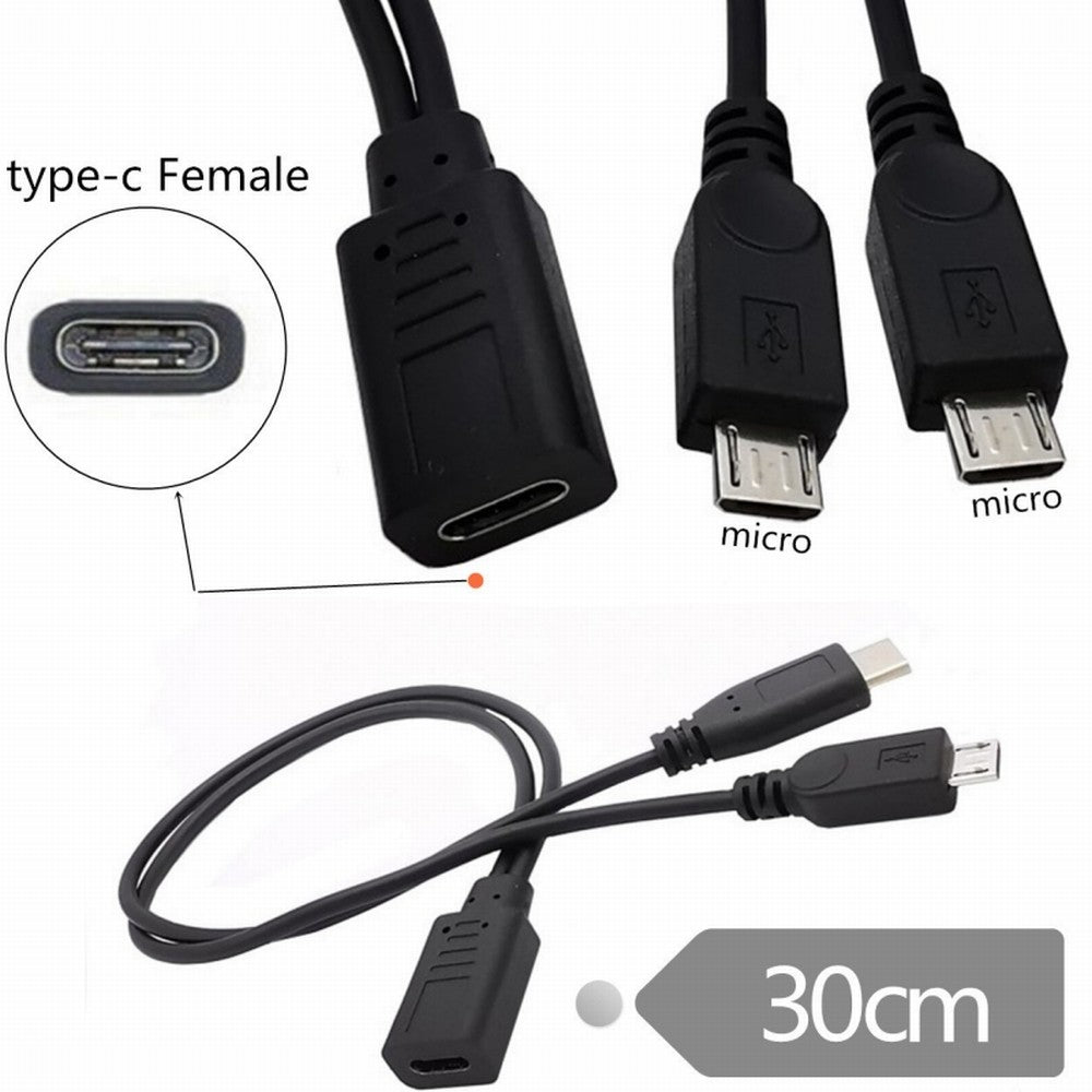 Chenyang Type-C USB-C Female DC 5V to Dual Micro USB 5Pin Male Splitter Extension Charge Cable U2-069-TC003