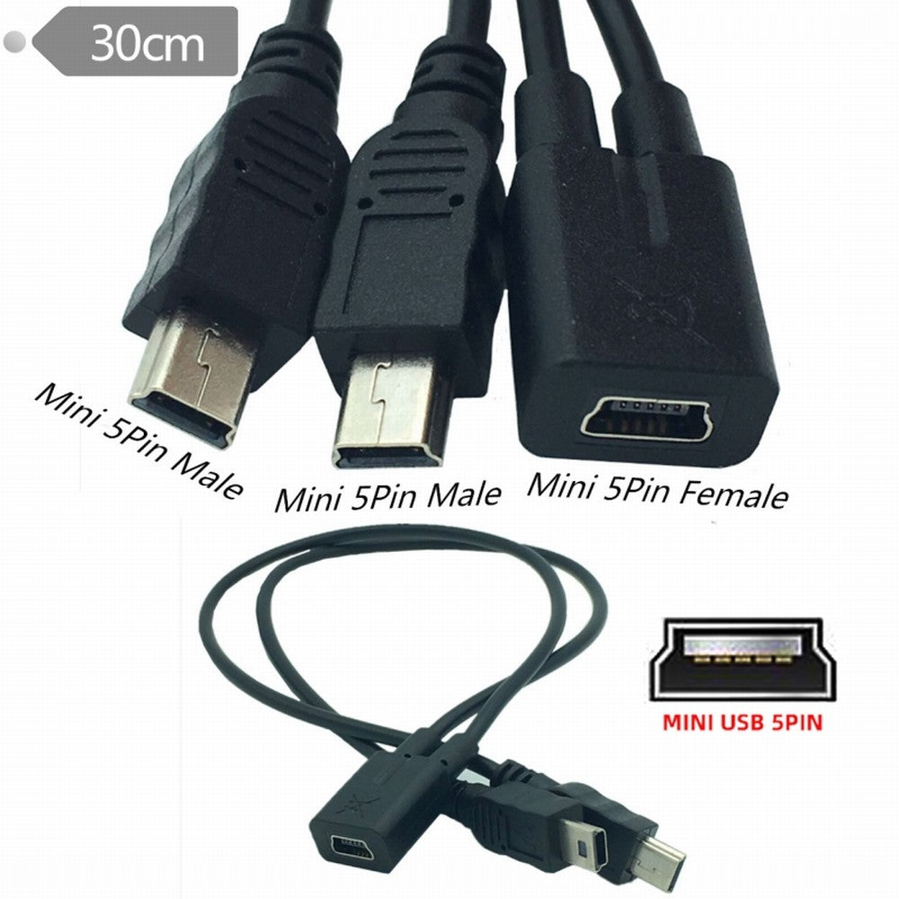 Chenyang Mini USB 2.0 Female DC 5V to Dual Mini USB 5Pin Male Splitter Extension Charge Cable U2-069-TC004