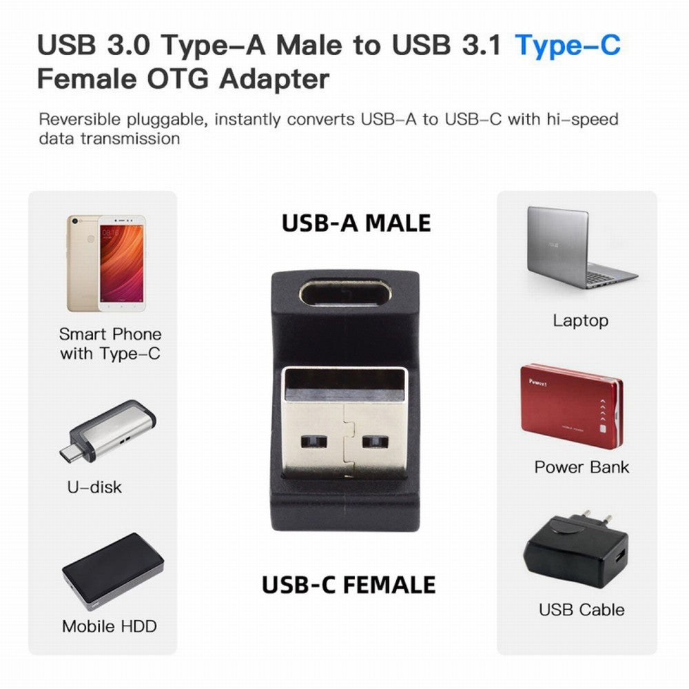 Chenyang USB-C Type C Female Up Opposite U Shape Back Angled to USB 3.0 A Male Data Adapter for Laptop Desktop UC-067-OU