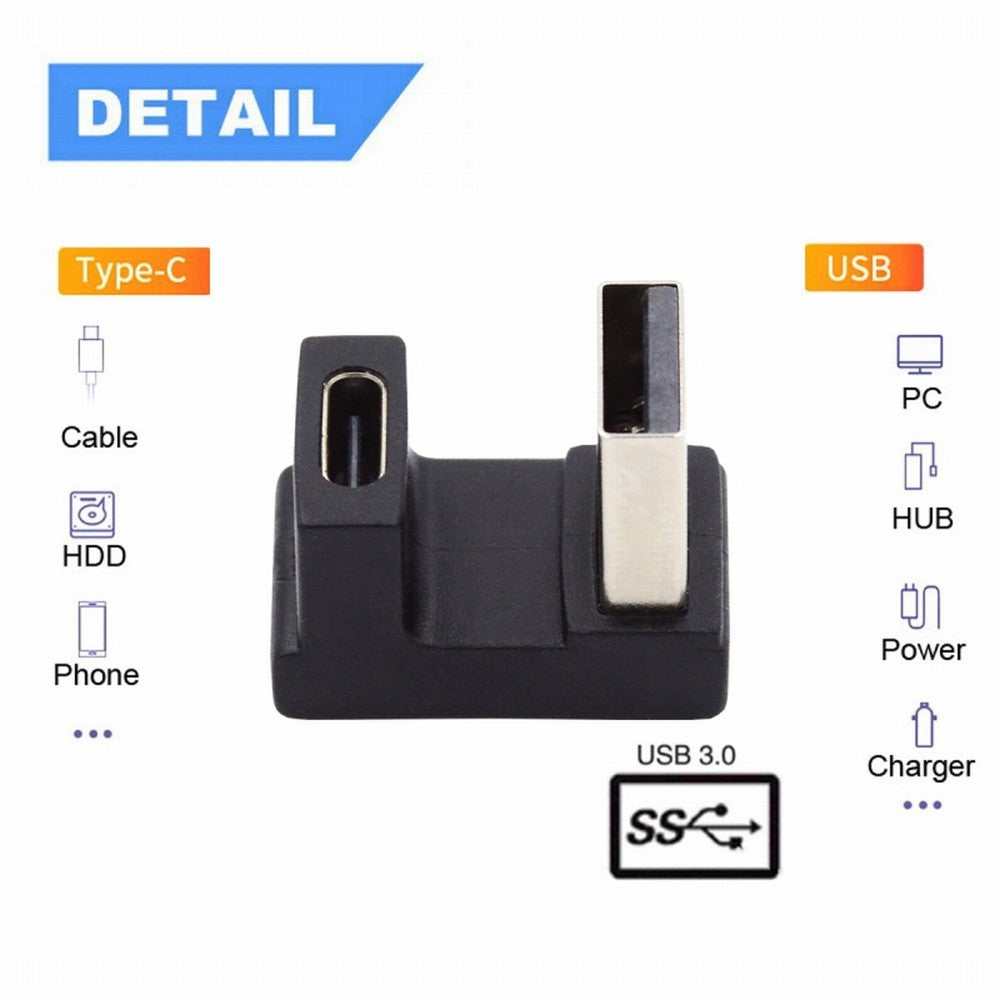 Chenyang USB-C Type C Female Up Opposite U Shape Back Angled to USB 3.0 A Male Data Adapter for Laptop Desktop UC-067-OU