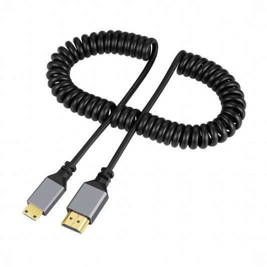 Chenyang Mini HDMI 2.0 Male to HDMI Male 4K 60hz Stretch Coiled Cable Straight Connector for HDTV Computer Laptop Monitor HD-036-BK