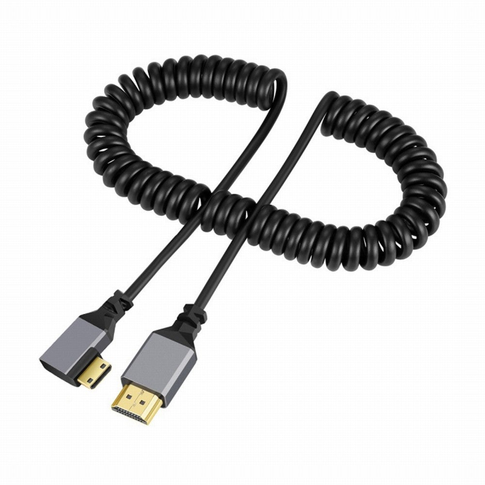 Chenyang Mini HDMI 2.0 Male to HDMI Male 4K 60hz Stretch Coiled Cable Left Angled 90 Degree for HDTV Computer Laptop Monitor HD-036-LE