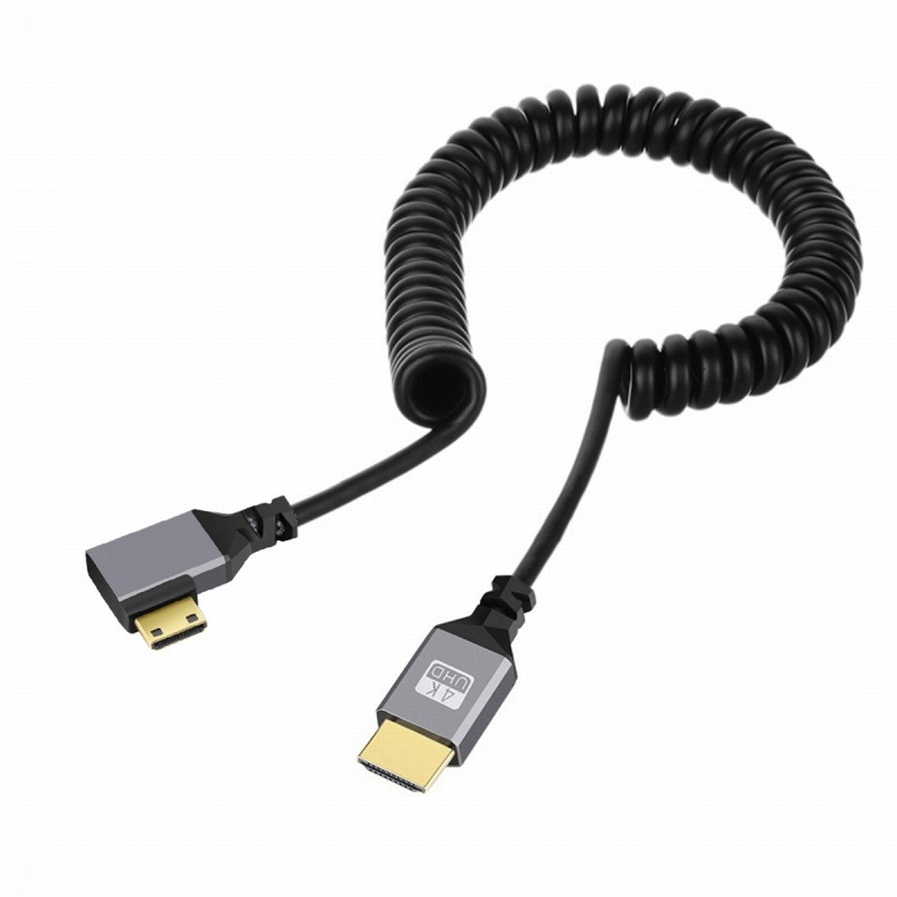 Chenyang Mini HDMI 2.0 Male to HDMI Male 4K 60hz Stretch Coiled Cable Left Angled 90 Degree for HDTV Computer Laptop Monitor HD-036-LE