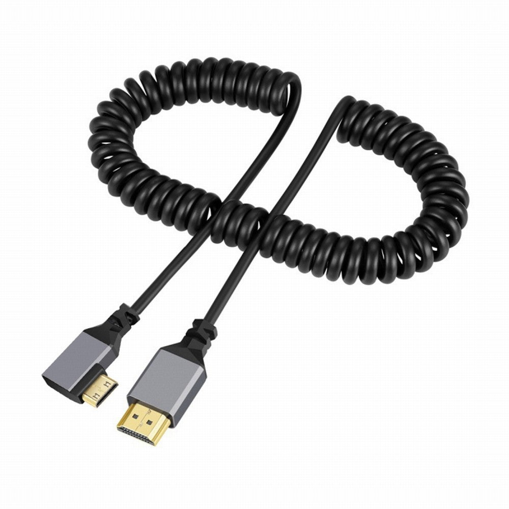 Chenyang Mini HDMI 2.0 Male to HDMI Male 4K 60hz Stretch Coiled Cable Right Angled 90 Degree for HDTV Computer Laptop Monitor HD-036-RI