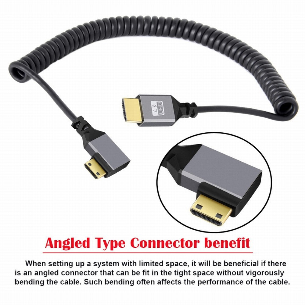 Chenyang Mini HDMI 2.0 Male to HDMI Male 4K 60hz Stretch Coiled Cable Right Angled 90 Degree for HDTV Computer Laptop Monitor HD-036-RI