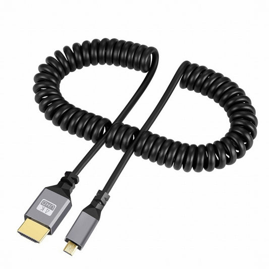 Chenyang Micro HDMI 2.0 Male to HDMI Male 4K 60hz Stretch Coiled Cable Straight Connector for HDTV Computer Laptop Monitor HD-037-BK