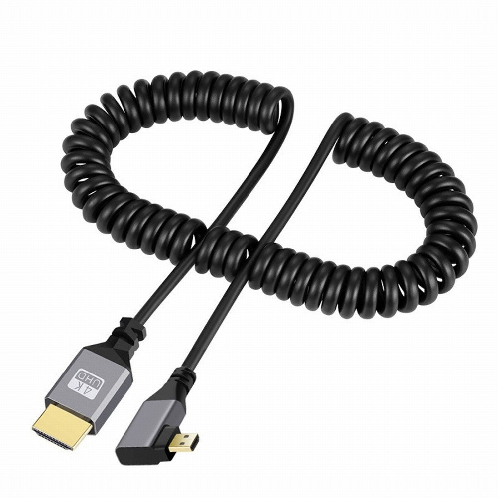 Chenyang Micro HDMI 2.0 Male to HDMI Male 4K 60hz Stretch Coiled Cable Left Angled 90 Degree for HDTV Computer Laptop Monitor HD-037-LE