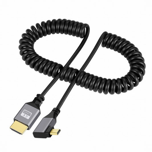 Chenyang Micro HDMI 2.0 Male to HDMI Male 4K 60hz Stretch Coiled Cable Right Angled 90 Degree for HDTV Computer Laptop Monitor HD-037-RI