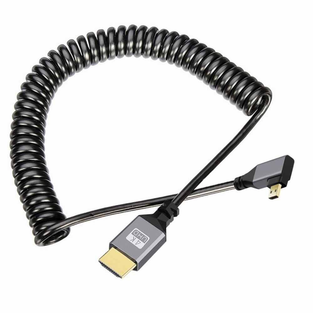 Chenyang Micro HDMI 2.0 Male to HDMI Male 4K 60hz Stretch Coiled Cable Right Angled 90 Degree for HDTV Computer Laptop Monitor HD-037-RI