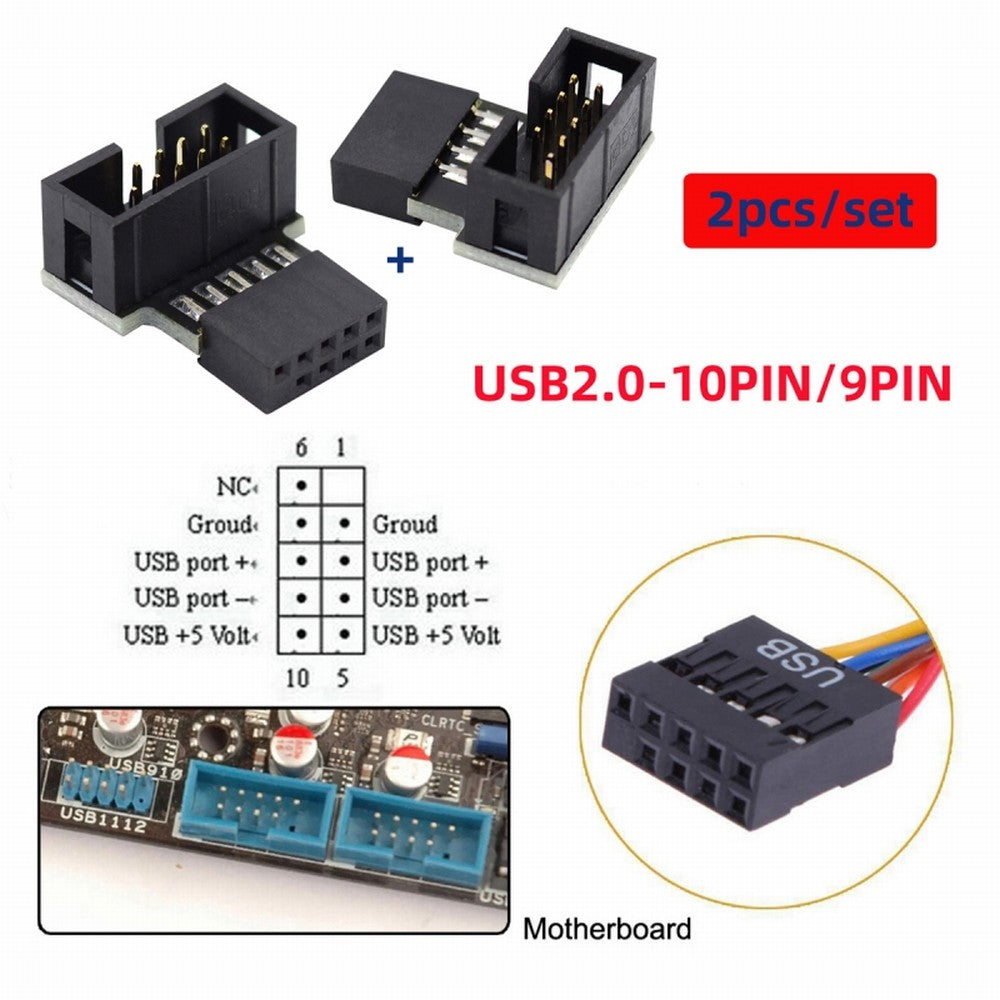 Chenyang 1set Down & Up Angled USB 2.0 10Pin 9Pin Header Male to Female Extension Adapter 90 Degree for Motherboard U2-052