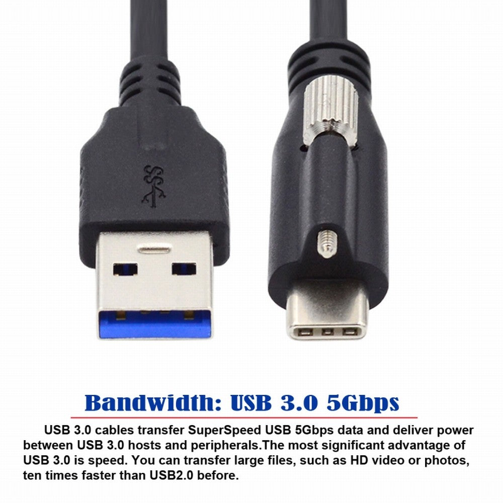 Chenyang 5 Meters USB 3.1 Type-C Locking Connector to Standard USB3.0 Data Cable for Camera With Panel Mount Screw UC-045-5.0M