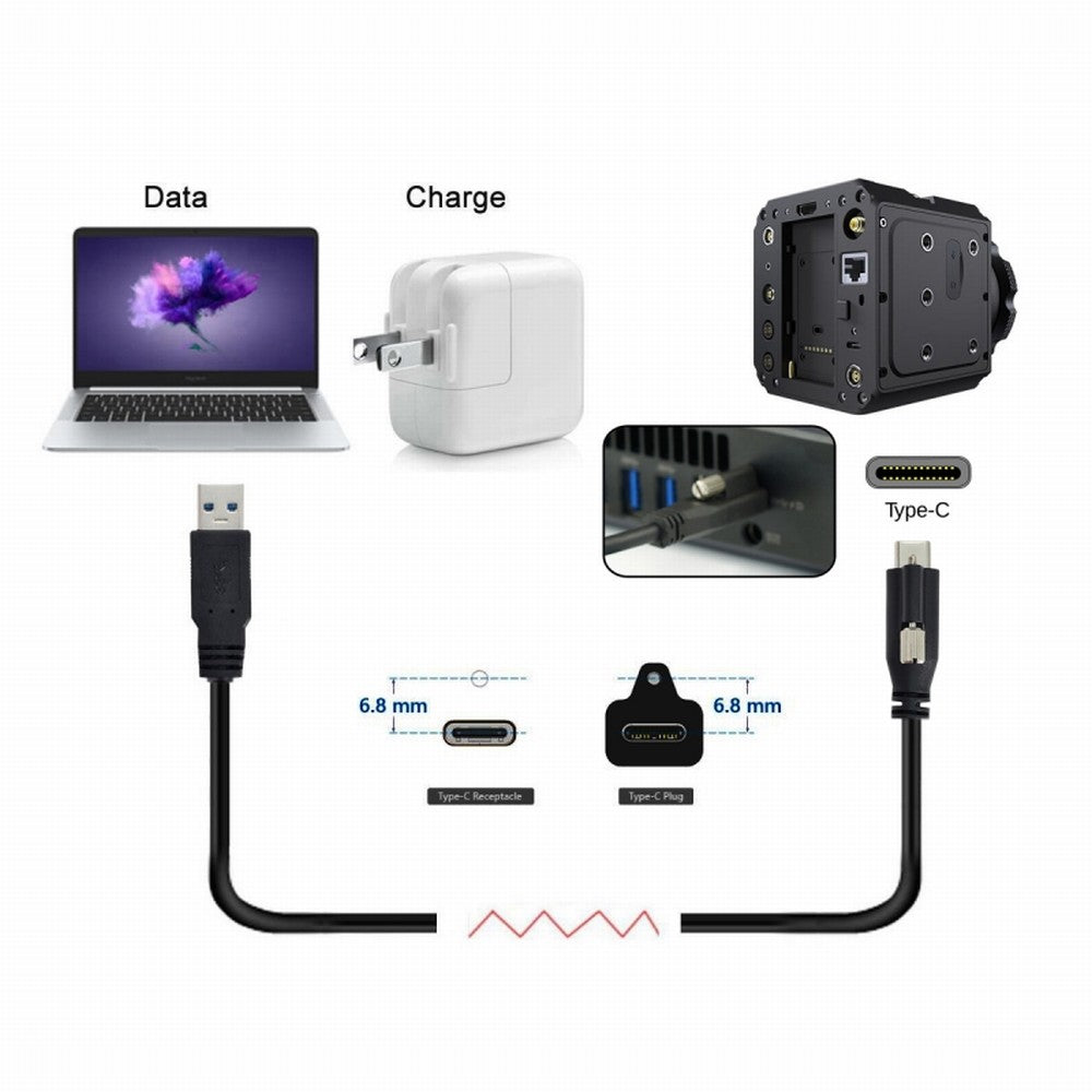 Chenyang 5 Meters USB 3.1 Type-C Locking Connector to Standard USB3.0 Data Cable for Camera With Panel Mount Screw UC-045-5.0M