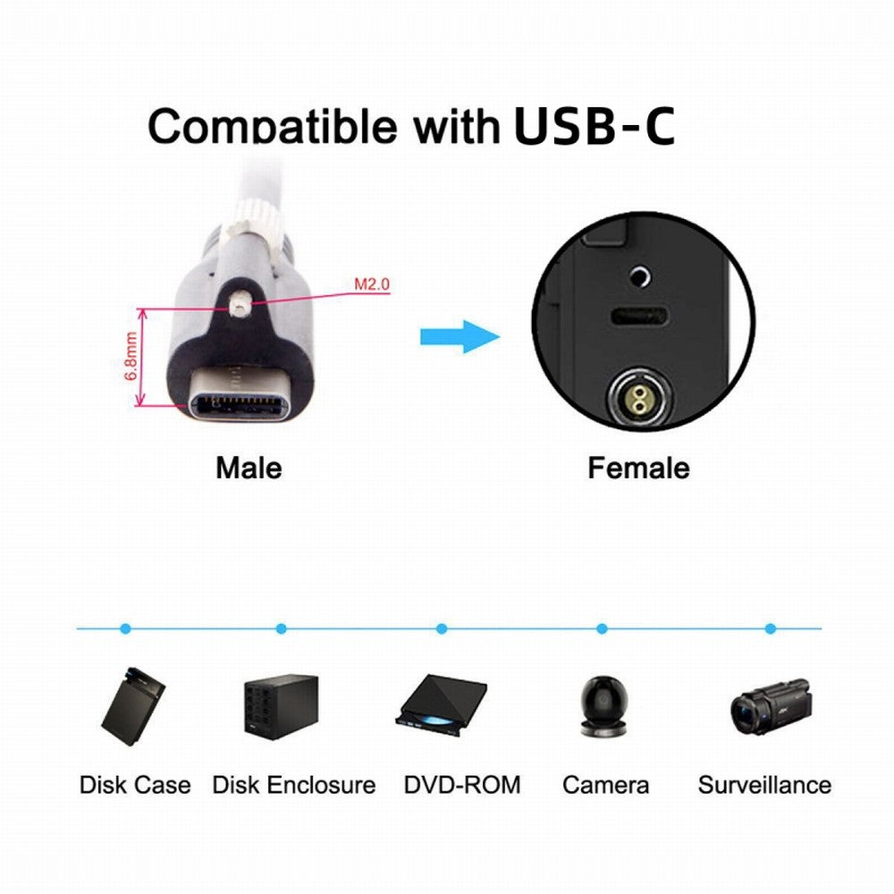 Chenyang 5 Meters USB 3.1 Type-C Locking Connector to Standard USB3.0 Data Cable for Camera With Panel Mount Screw UC-045-5.0M