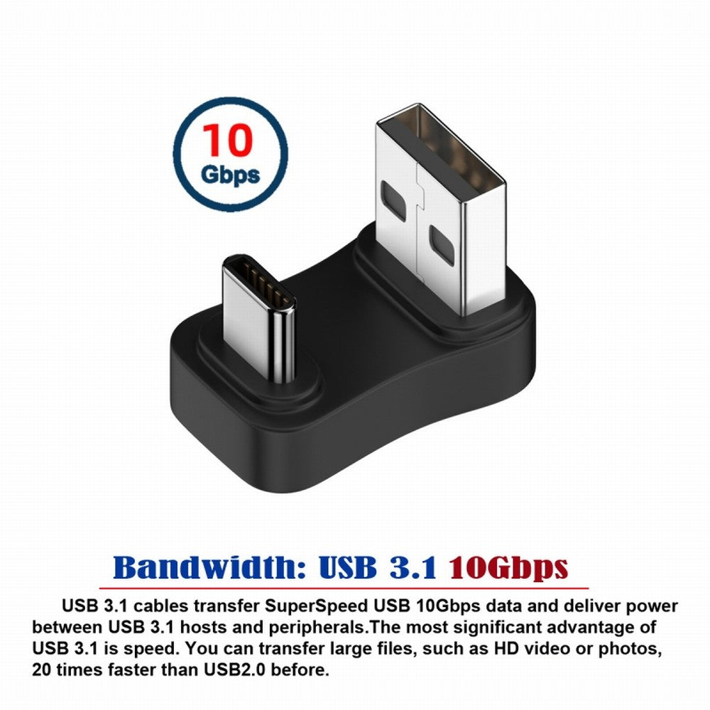 Chenyang USB3.0 Type A Male to USB 3.1 Type C Male Data 10Gbps Down Opposite U Shape Back Angled Charge Adapter 90 Degree for Laptop Phone UC-070-TC008