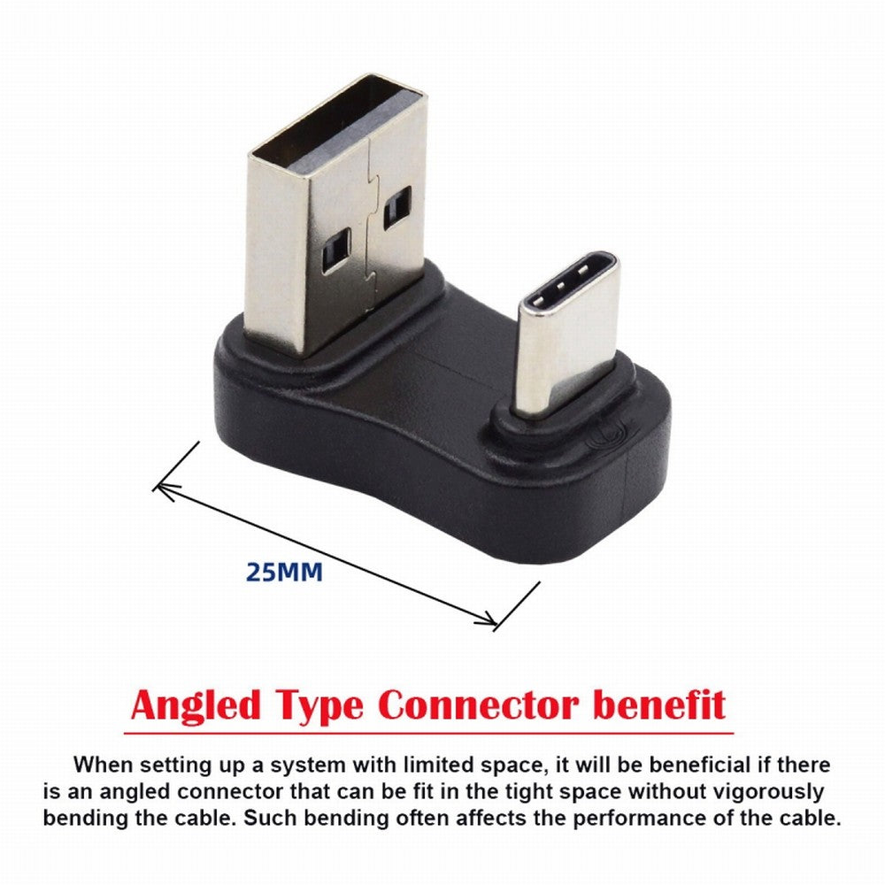 Chenyang USB3.0 Type A Male to USB 3.1 Type C Male Data 10Gbps Down Opposite U Shape Back Angled Charge Adapter 90 Degree for Laptop Phone UC-070-TC008