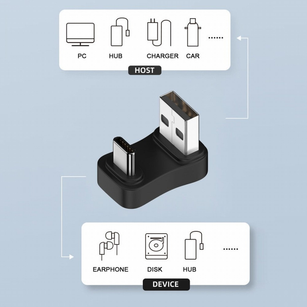 Chenyang USB3.0 Type A Male to USB 3.1 Type C Male Data 10Gbps Down Opposite U Shape Back Angled Charge Adapter 90 Degree for Laptop Phone UC-070-TC008