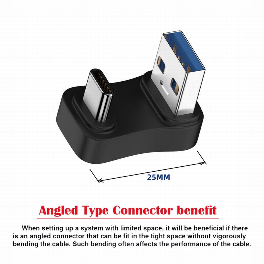 Chenyang USB3.0 Type A Male to USB 3.1 Type C Male Data 10Gbps Up Opposite U Shape Back Angled Charge Adapter 90 Degree for Laptop Phone UC-070-TC007