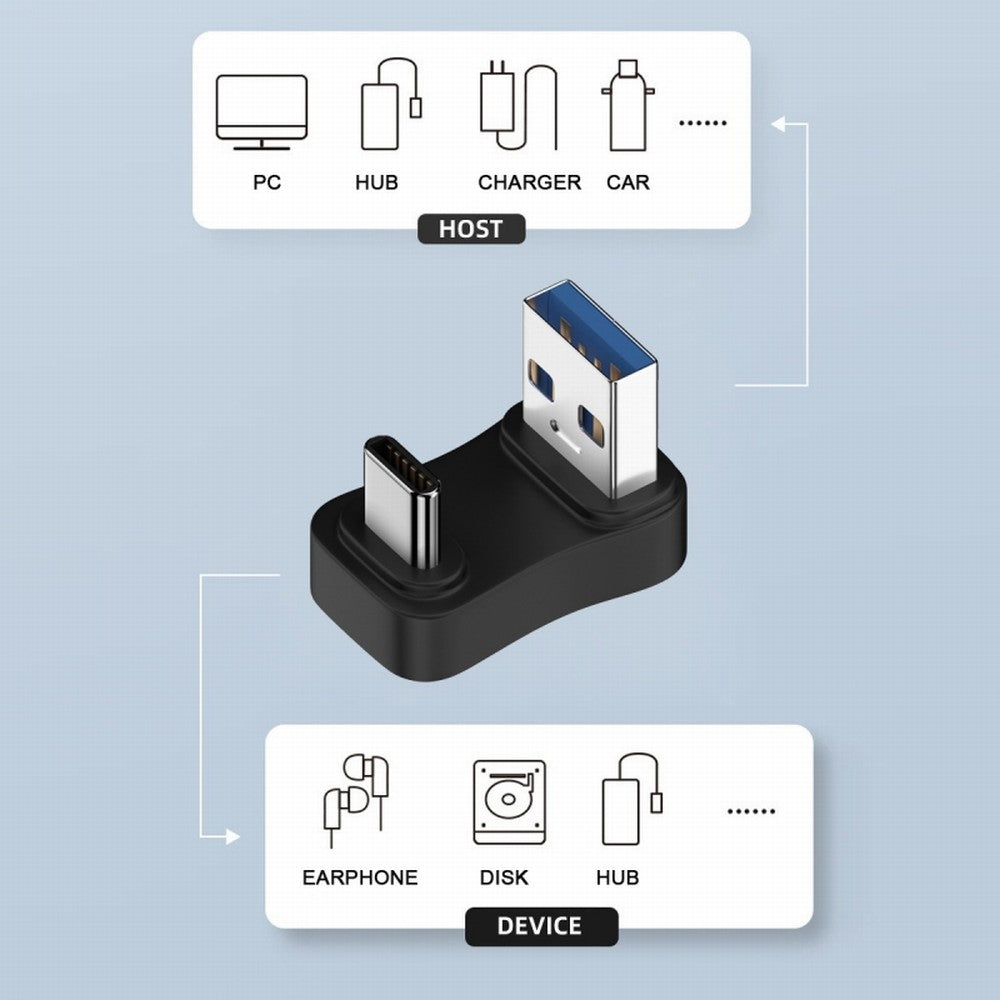 Chenyang USB3.0 Type A Male to USB 3.1 Type C Male Data 10Gbps Up Opposite U Shape Back Angled Charge Adapter 90 Degree for Laptop Phone UC-070-TC007