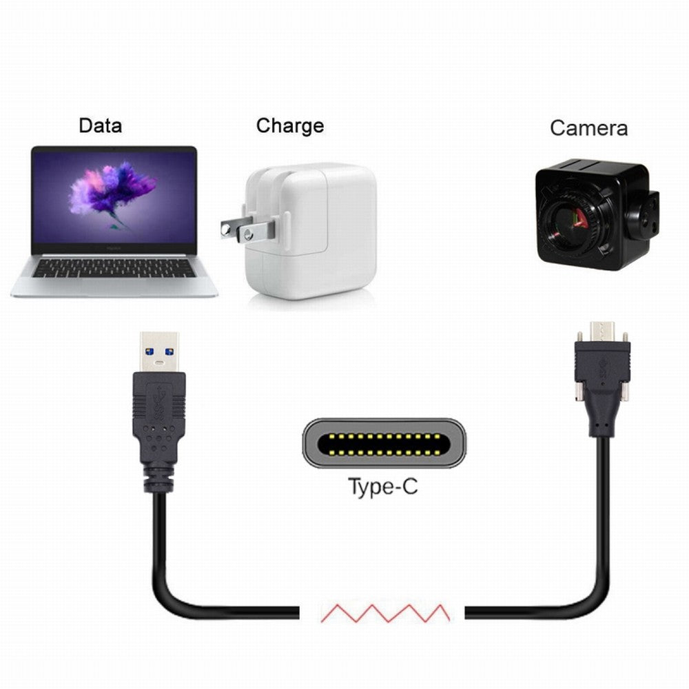 Chenyang 5 Meters USB 3.1 Type-C Dual Locking Connector to Standard USB3.0 Data Cable for Camera With Panel Mount Screw UC-048-5.0M