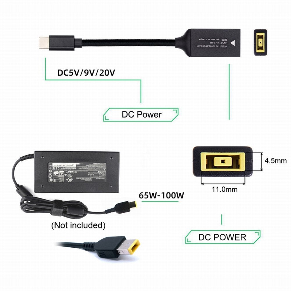 Chenyang Rectangle Jack Thinkpad X1 Input to USB-C Type-C Power Plug Charge Cable for Laptop Phone PD9V 5V 20V UC-149-1145MM