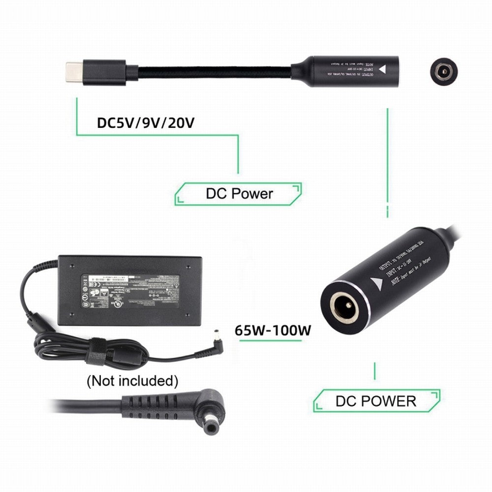 Chenyang DC Jack 3.5x1.35mm Input to USB-C Type-C Power Plug Charge Cable for Laptop Phone PD9V 5V 20V UC-149-3513MM