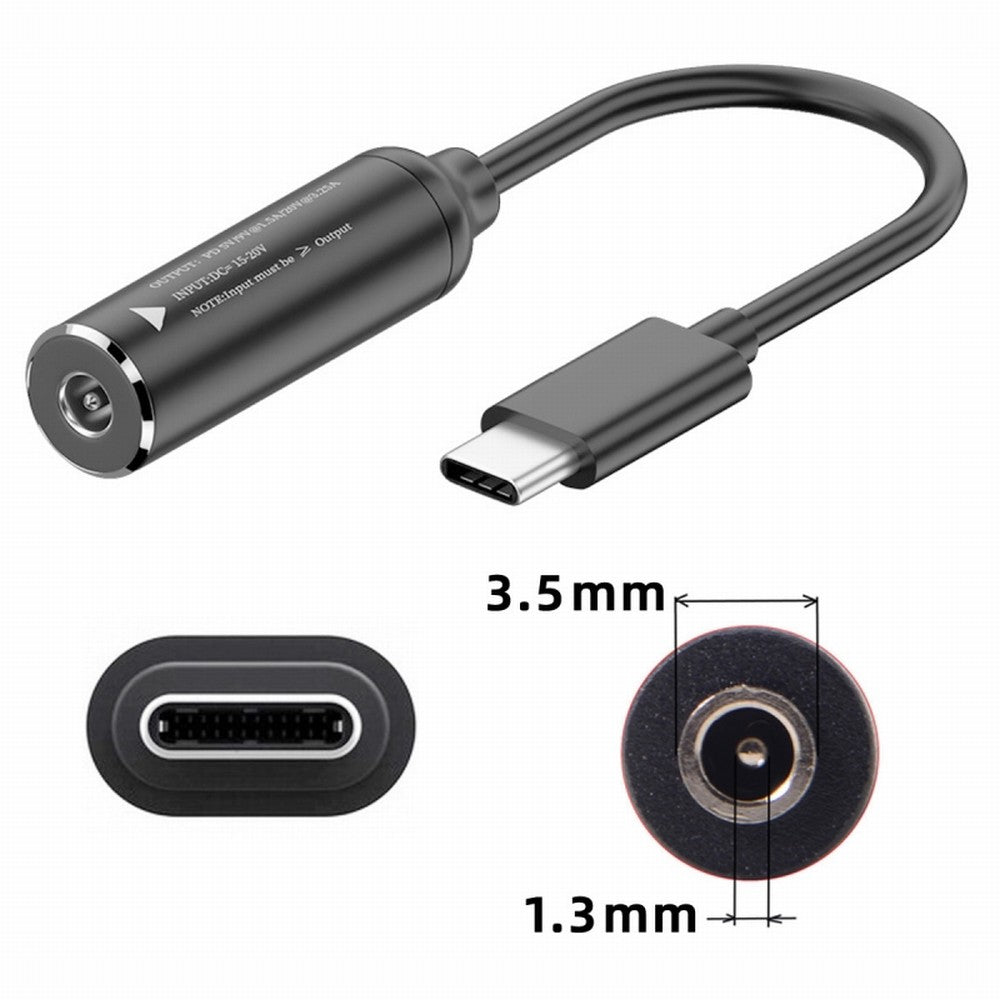 Chenyang DC Jack 3.5x1.35mm Input to USB-C Type-C Power Plug Charge Cable for Laptop Phone PD9V 5V 20V UC-149-3513MM