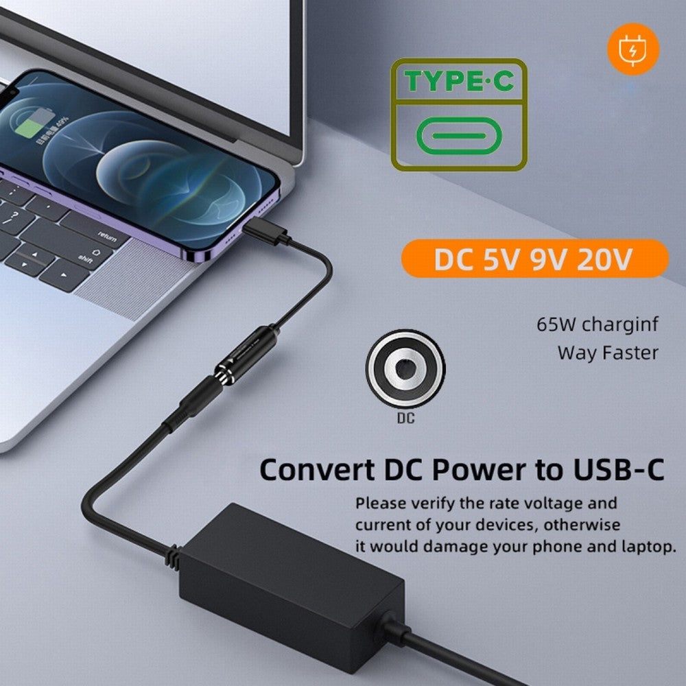 Chenyang DC Jack 3.5x1.35mm Input to USB-C Type-C Power Plug Charge Cable for Laptop Phone PD9V 5V 20V UC-149-3513MM