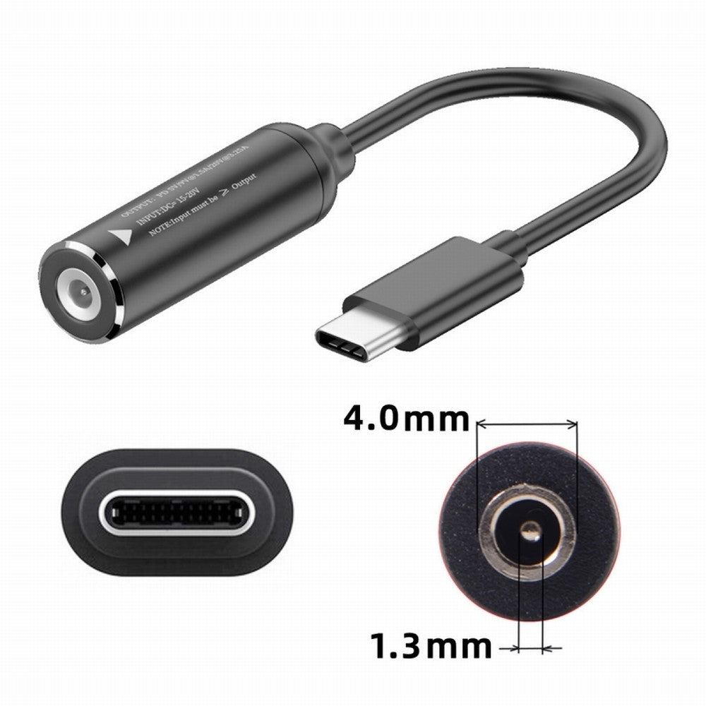 Chenyang DC Jack 4.0x1.3mm Input to USB-C Type-C Power Plug Charge Cable for Laptop Phone PD9V 5V 20V UC-149-4013MM