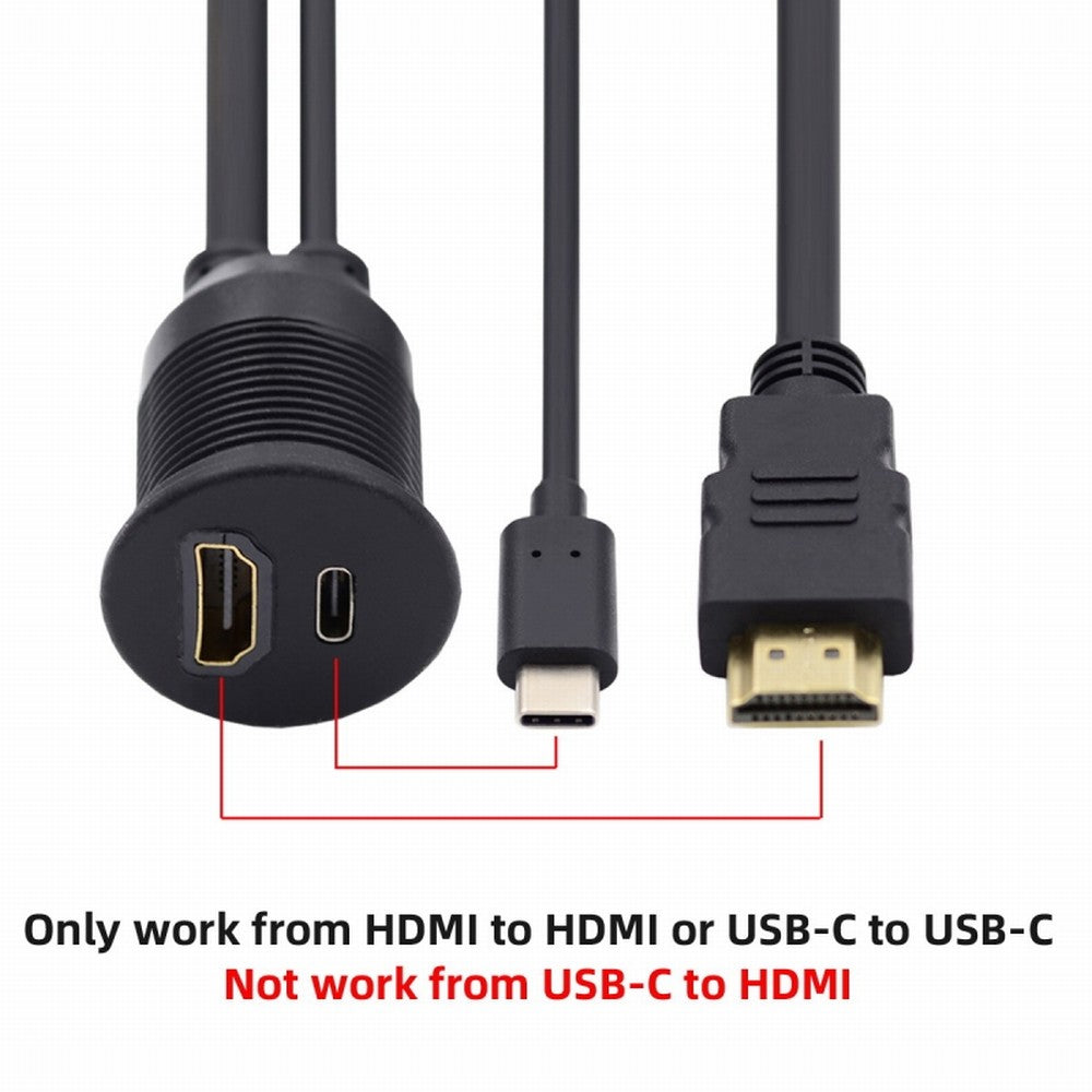 Chenyang Waterproof Dustproof USB-C Type-C USB &HDMI 4K Extension Flush Car Latch Mount Extension Cable for Dashboard Panel HD-022-1.0M