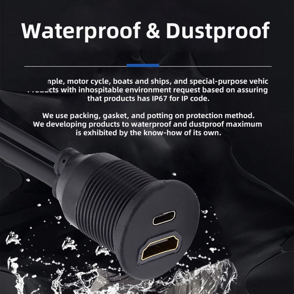 Chenyang Waterproof Dustproof USB-C Type-C USB &HDMI 4K Extension Flush Car Latch Mount Extension Cable for Dashboard Panel HD-022-1.0M