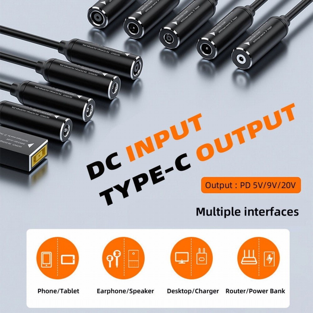 Chenyang DC Jack 2.5x0.7mm Input to USB-C Type-C Power Plug Charge Cable for Laptop Phone PD9V 5V 20V UC-149-2507MM