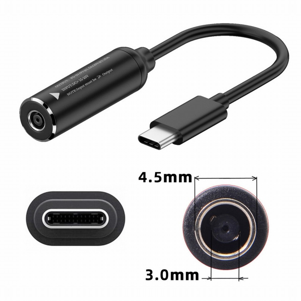 Chenyang DC Jack 4.5x3.0mm Input to USB-C Type-C Power Plug Charge Cable for Laptop Phone PD9V 5V 20V UC-149-4530MM