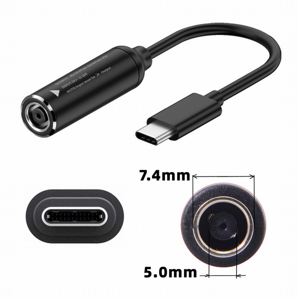 Chenyang DC Jack 7.4x5.0mm Input to USB-C Type-C Power Plug Charge Cable for Laptop Phone PD9V 5V 20V UC-149-7450MM