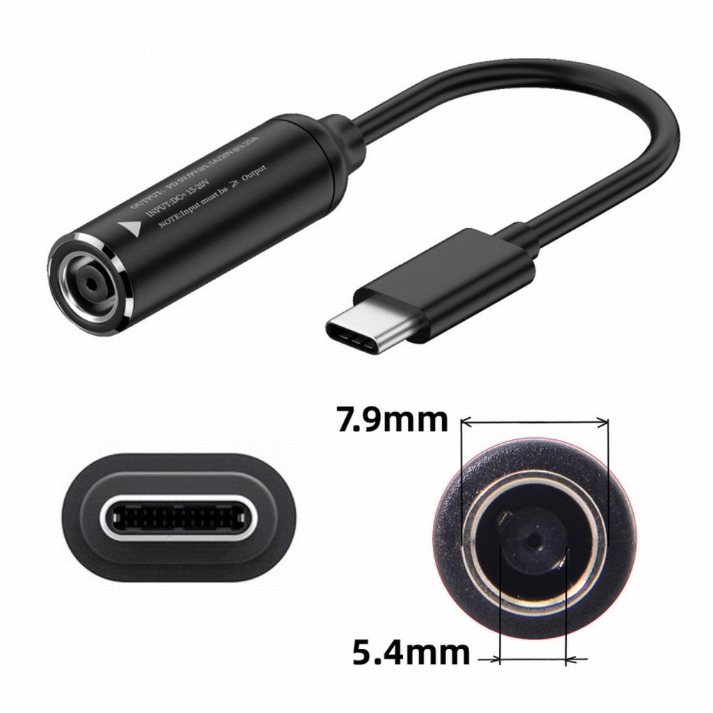 Chenyang DC Jack 7.9x5.4mm Input to USB-C Type-C Power Plug Charge Cable for Laptop Phone PD9V 5V 20V UC-149-7954MM