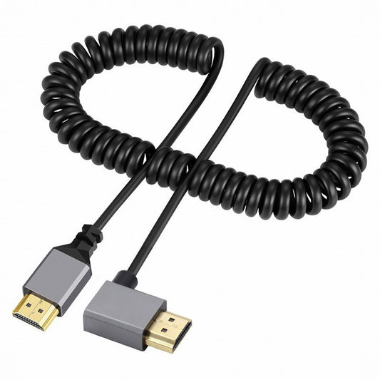 Chenyang HDMI 2.0 Male to HDMI Male 4K 60hz Stretch Coiled Cable Right Angled 90 Degree for HDTV Computer Laptop Monitor HD-035-RI