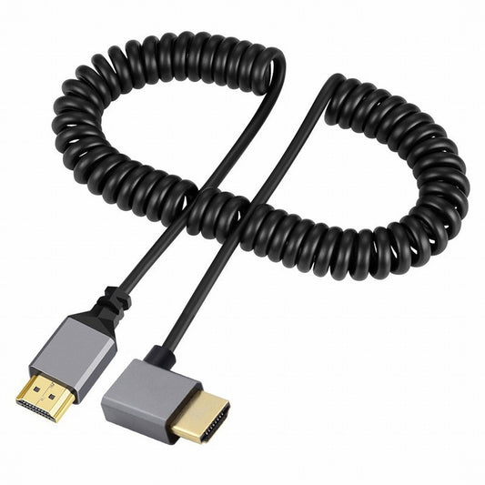 Chenyang HDMI 2.0 Male to HDMI Male 4K 60hz Stretch Coiled Cable Left Angled 90 Degree for HDTV Computer Laptop Monitor HD-035-LE