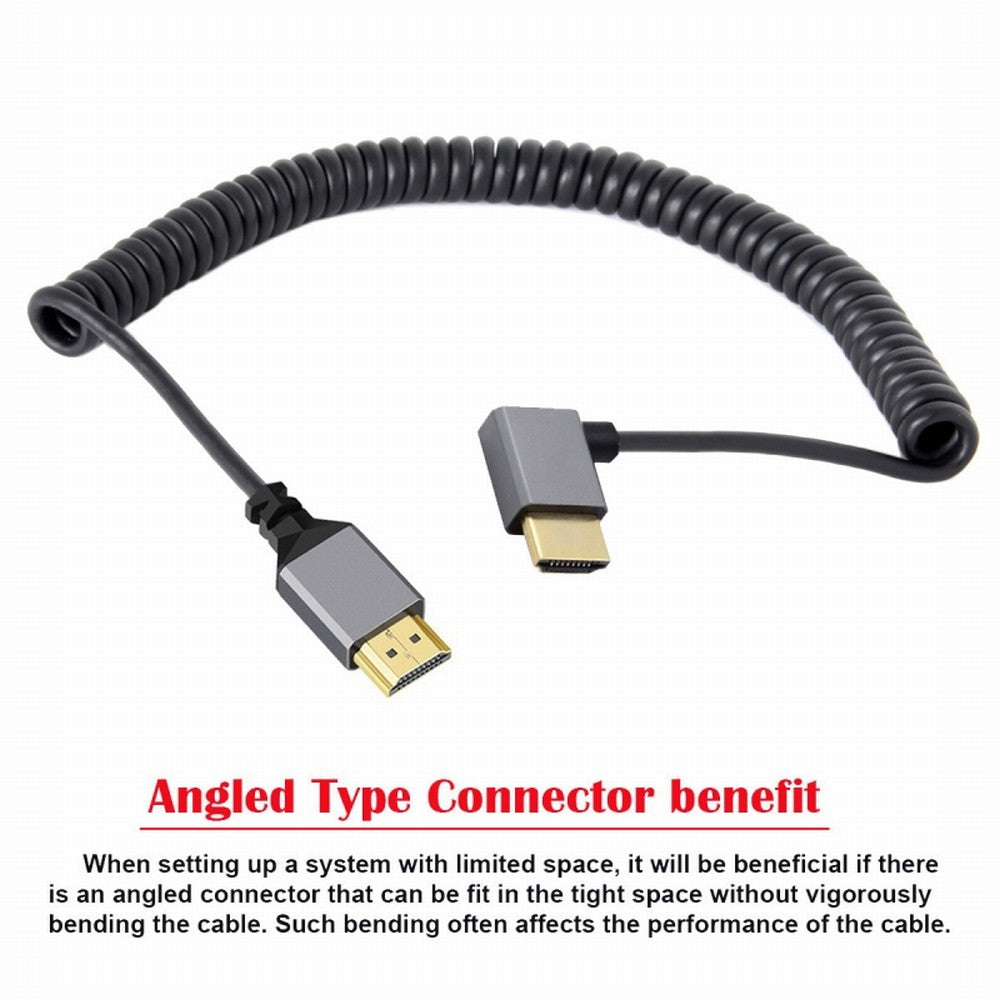 Chenyang HDMI 2.0 Male to HDMI Male 4K 60hz Stretch Coiled Cable Left Angled 90 Degree for HDTV Computer Laptop Monitor HD-035-LE